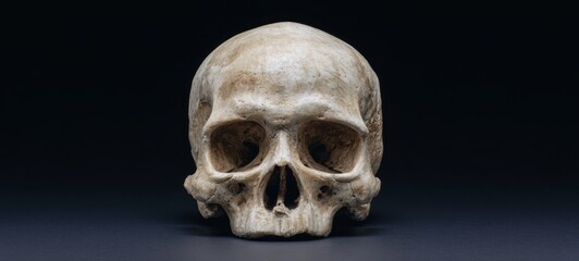Obraz premium The intricately detailed human skull displayed against a dark background.