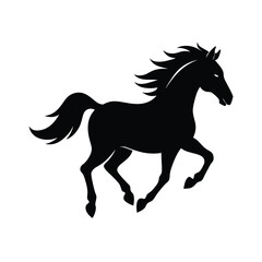 Silhouette of a running horse in black against a white background depicting grace and freedom