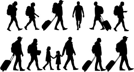 Silhouettes of traveling people
