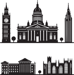 Minimalist Architectural Clipart. Silhouettes of Historic and Modern Buildings