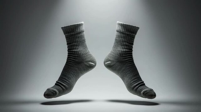 Synchronized levitation of woolen socks in seamless motion sequence