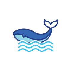 simple whale ocean blue lines vector illustration
