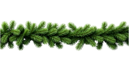 A lush garland of vibrant green pine branches, isolated on transparent background