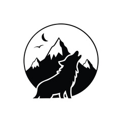 mountain scene howling wolf vector illustration