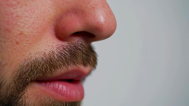 Closeup of a person biting fingernails on mouth in nervous habitual gesture