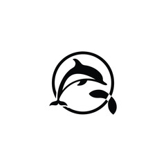 dolphin jumping through hoop logo vector illustration