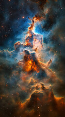 Cosmic Nebula Fiery Formations and Celestial Mountains