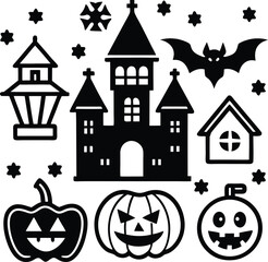 Spooky Halloween Icons – Flat Vector in Black and Orange
