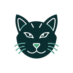 detailed cat face in dark green style vector illustration