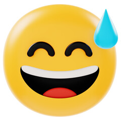 smiley face emoji laughing  3d icon in cartoon plastic style minimal isolated on transparent white background, clipping path	