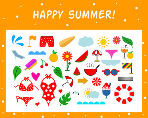 Bright Summer Icon Collection – Beach, Fruits, and Vacation Elements