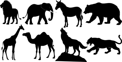 Wild Animal Silhouettes Collection with Jungle and Desert Creatures