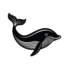 Simple Whale Logo with Ocean Blue Flowing Lines vector illustration