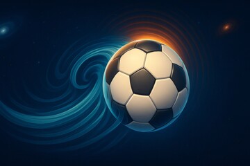 Obraz premium Soccer ball floating in space with blue and orange trails