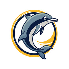 Playful Dolphin Jumping Through Colorful Hoops vector illustration