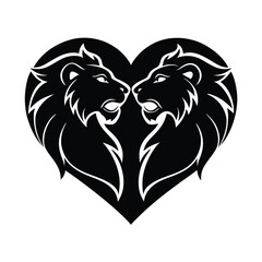 Two Lions Joined in Heart Formation vector illustration