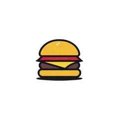 Fototapeta premium Colorful illustration of hamburger with layers of bun, lettuce, cheese, and patty, evoking playful and appetizing vibe