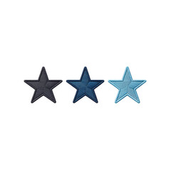 Obraz premium Three embroidered star patches in black, dark blue, and light blue are displayed on plain background, showcasing variety of colors and textures