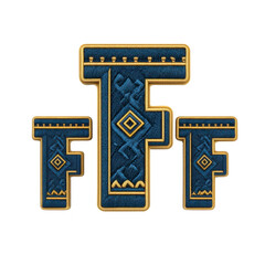 Image features three stylized letter F designs with blue textured pattern and gold accents, creating elegant and artistic appearance. letters are arranged with one larger F center and two smaller