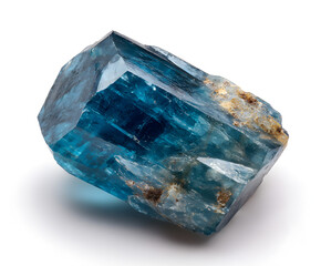 Aquamarine Crystal Specimen - Raw Gemstone on White Background, Mineral Stone for Jewelry Making and Healing Crystals (Macro Shot)