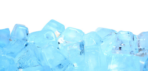 Cubes of clear ice on white background