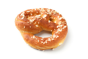 Tasty pretzel with salt isolated on white