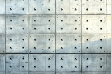 A grid pattern of square concrete panels, each punctuated by evenly spaced circular holes, casts subtle shadows suggesting external light source