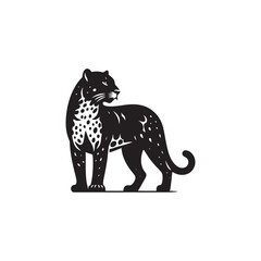 Majestic Jaguar Vector Silhouette Illustration of a Powerful Wild Cat in Mid-Prowl – Jungle Predator Artwork for Tattoo, Logo, Poster, or Wildlife Themed Design Projects
