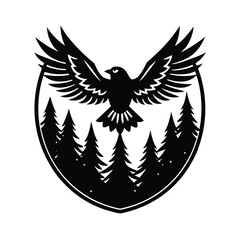 Eagle Soaring Over a Tranquil Forest vector illustration