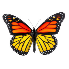 Fototapeta premium Vibrant monarch butterfly with striking orange and black wings, featuring white spots, is displayed against plain background. Its delicate beauty and intricate patterns captivate viewer