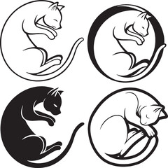 Vector of a cat resting with curled paws and subtle detail, inside a soft circular outline. Ideal for print, design, or logo work.