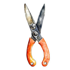 watercolor of Gardening Shears, vector, isolated on a white background.
