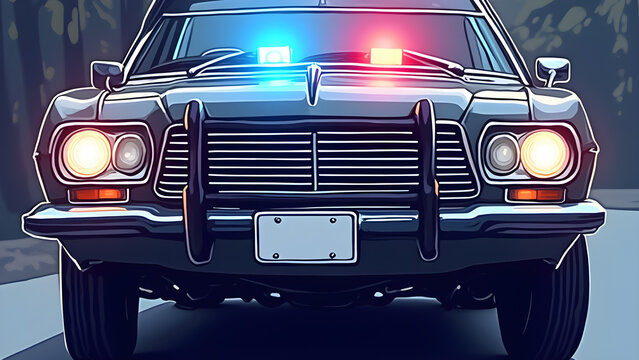 Graphic of a Police Car with Illuminated Lights Perfect for Los Angeles City