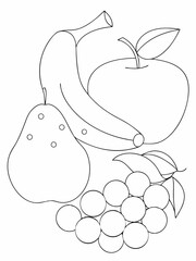 Fresh fruits coloring page simple and minimal line art illustration on white background
