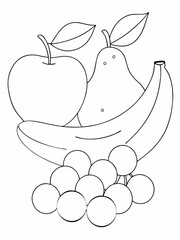 Fresh fruits coloring page simple and minimal line art illustration on white background