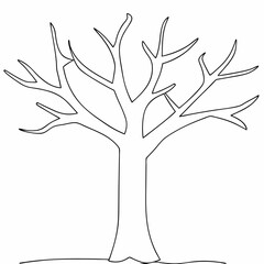 Leafless tree coloring page simple and minimal line art illustration on white background
