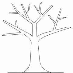 Leafless tree coloring page simple and minimal line art illustration on white background