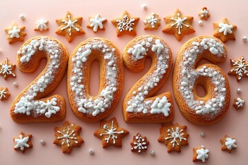 Numbers 2026 from cookies on a light background, new year