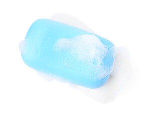 Soap bars with foam isolated on white, top view