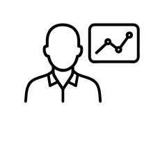 Obraz premium Trend watcher icon with person and analytics chart in minimal outline style representing market analysis and data observation