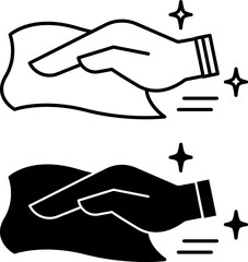 Fototapeta premium Wipe Icons. Black and White Vector Illustration. House Cleaning, Dust Wiping. Human Hand and Wet Rag. Hygiene Concept