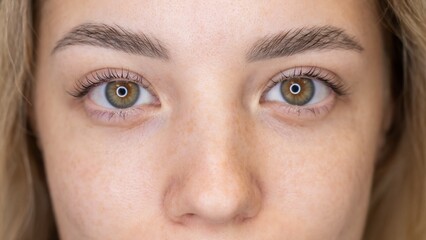 Fototapeta premium Close-up portrait of a woman after eyelash lamination procedure. 