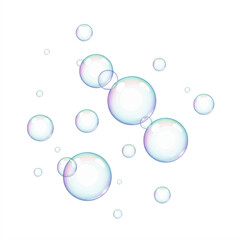 Vector illustration of floating soap bubbles of different sizes on a white background