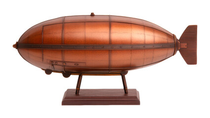 Vintage airship exploration museum exhibit model display indoor steampunk aesthetics isolated on transparent background