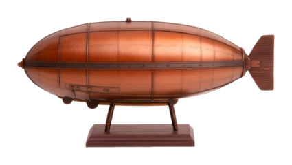 Vintage airship exploration museum exhibit model display indoor steampunk aesthetics isolated on transparent background