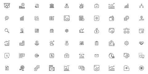 Finance and business line icons collection. Big UI icon set in a flat design. Thin outline icons pack. Vector illustration EPS10