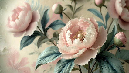 bouquet of pink tulips pink vintage roses background wallpaper