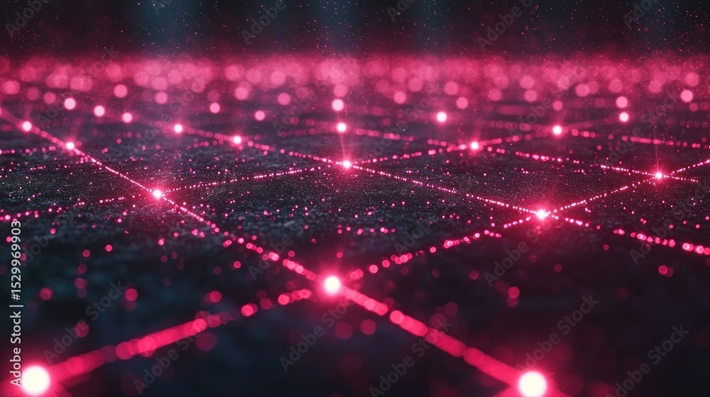 Sticker glowing network of interconnected points on dark surface