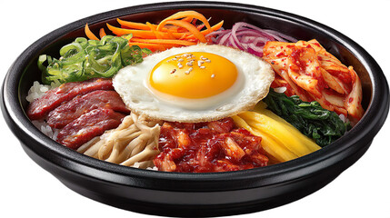 Korean Style Vegetable Rice Bowl Sunny Side Egg Carrots Kimchi Gochujang