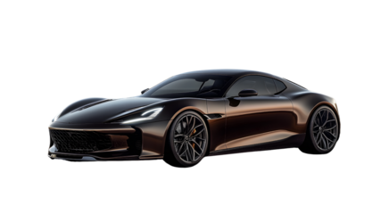Sleek black luxury sports car isolated on transparent background